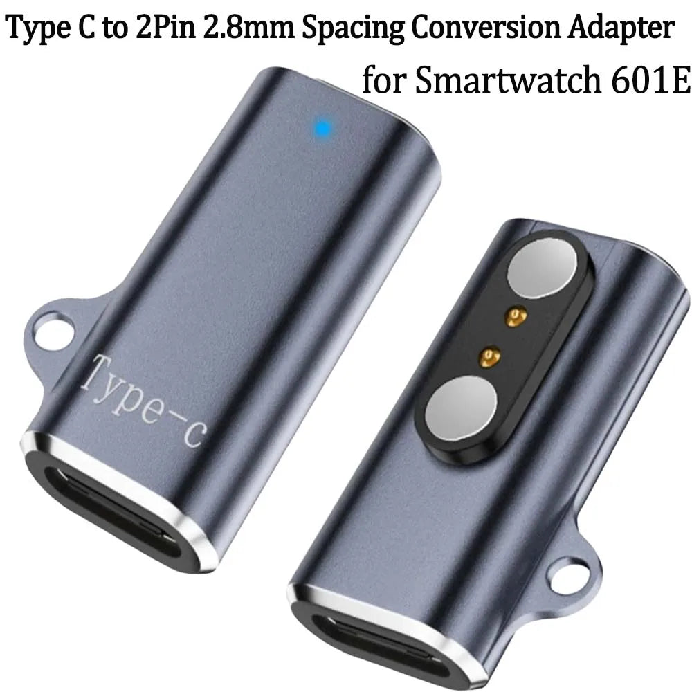 USB-C to 2-Pin 2.8mm Smartwatch Charging Adapter with LED