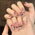 Handmade Rose Purple French Cat's Eye Press Nails Glitter Butterfly