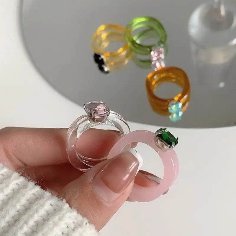 Colorful Zircon Resin Ring – Sweet Fashion Jewelry Gift