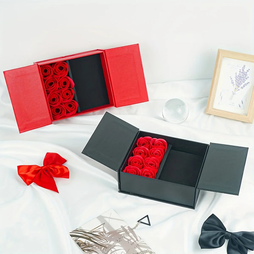 Valentine's Day Box Rose Flower Ring Necklace Jewelry Soap Present