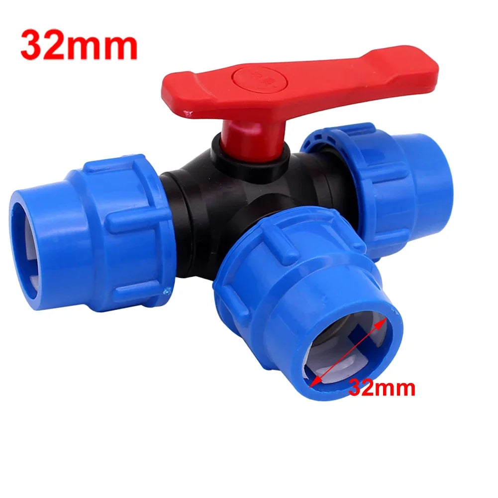PE Pipe 3-Way Ball Valve 20 25 32 40 Plastic Garden Household