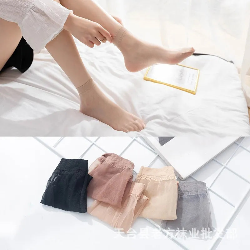 10 Pairs Women's Sheer Low-Cut Stockings – Breathable Silk-Feel