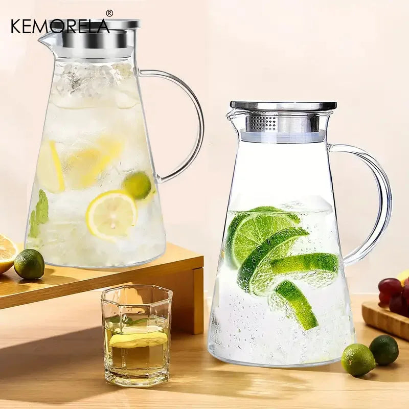KEMORELA Large Glass Water Jug with Handle – Heat-Resistant