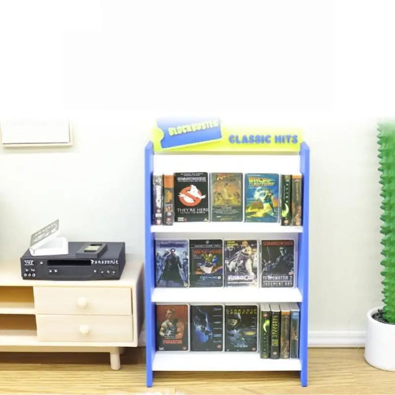 1/12 Dollhouse Retro Video Tape Shelf Miniature Accessory Set