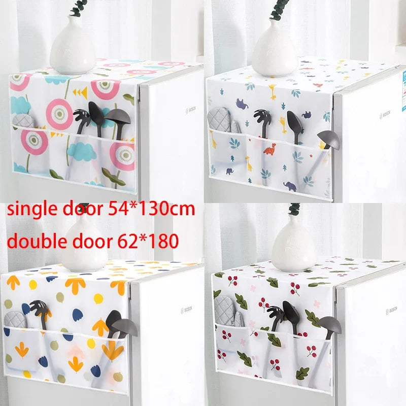 Refrigerator Dust Cover with Pockets | Green Leaf Fabric