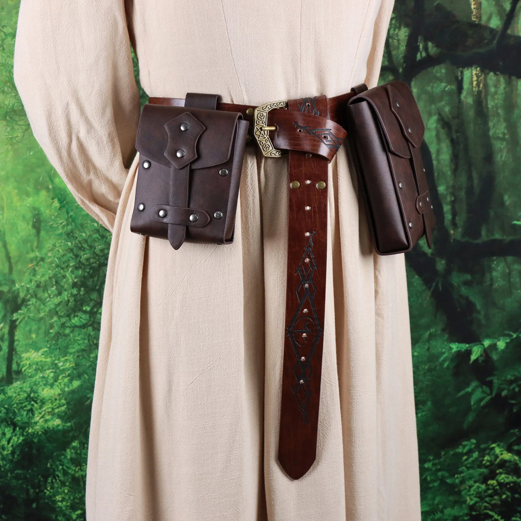 UYEE Larp Viking Knight Belt Retro Copper Coin Leather Waist Bag Role