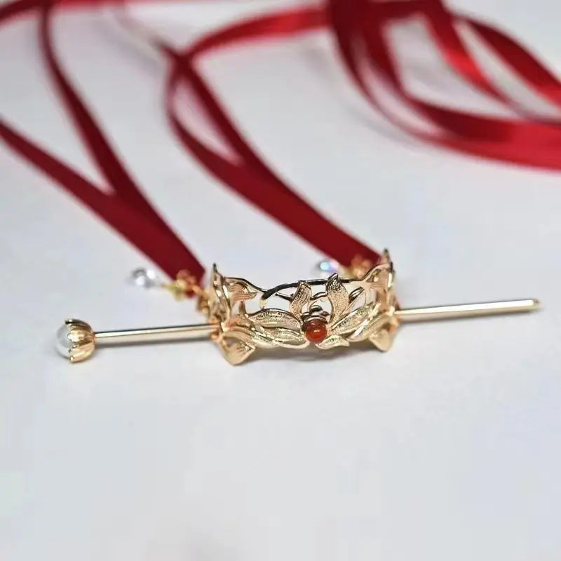 Ancient Court Hair Crown | Chinese Hanfu Headpiece & Ribbon