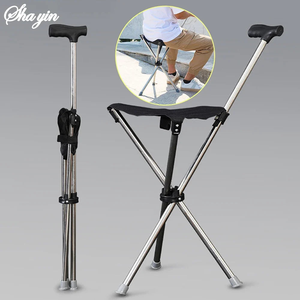 Adjustables Cane Easy Carry Seat Portable Stool Folding Chair Non