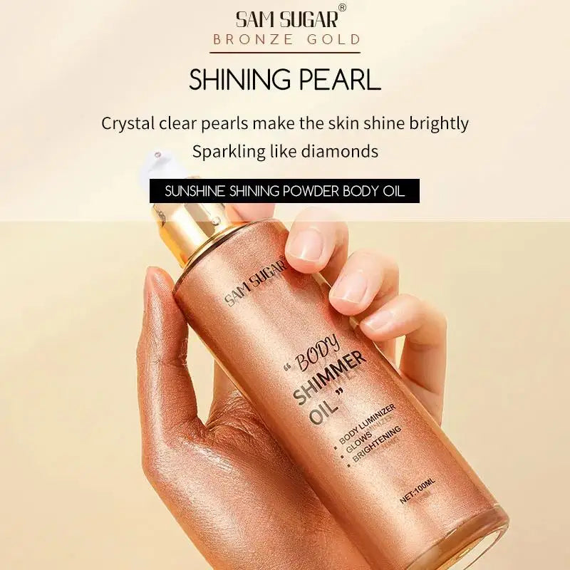SAM SUGAR Pearl Rose Gold Shimmer Body Oil & Face Highlighter