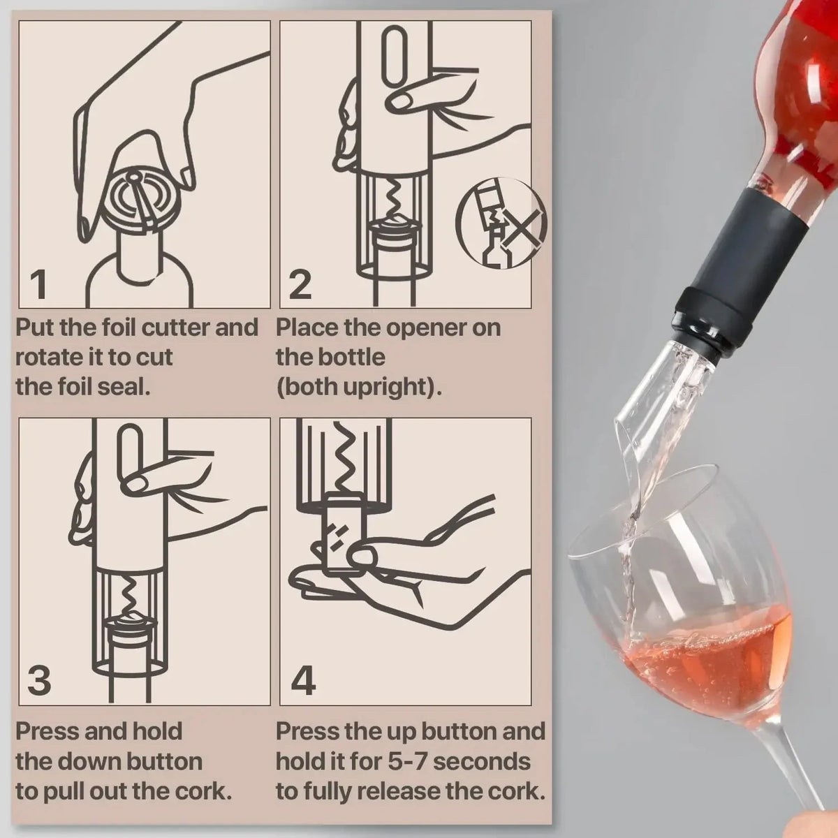 Electric Wine Opener – Rechargeable One-Button Corkscrew