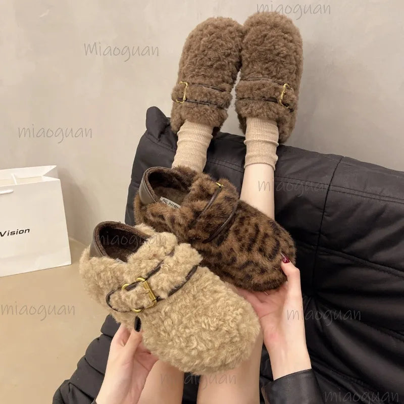 Women's Furry Slip-On Loafers | Plush Lined Warm Flat Shoes