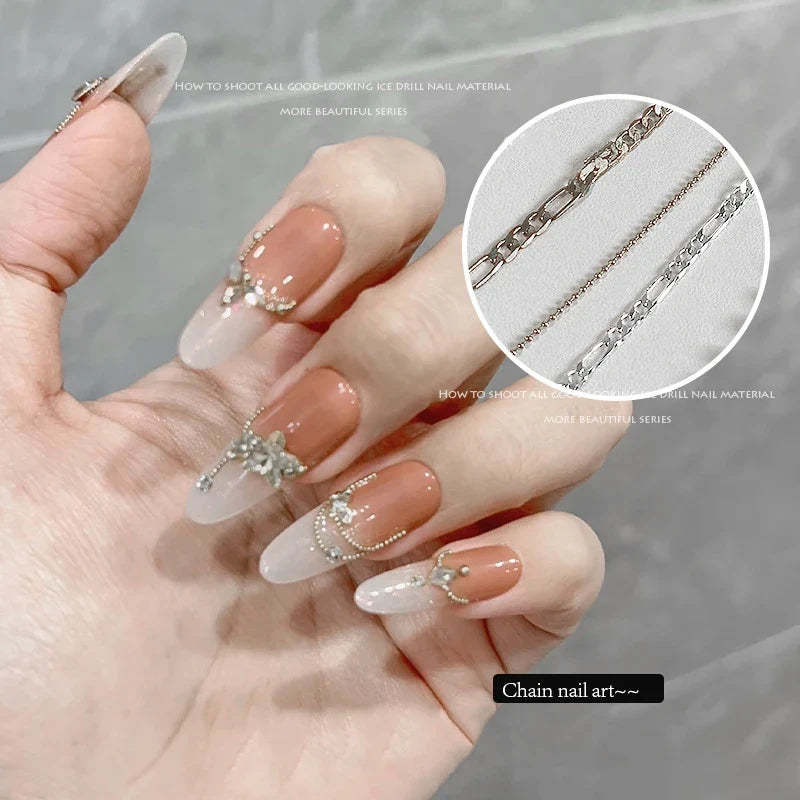 3D Nail Chain Charms Gold Silver Alloy Punk Nail Art Jewelry