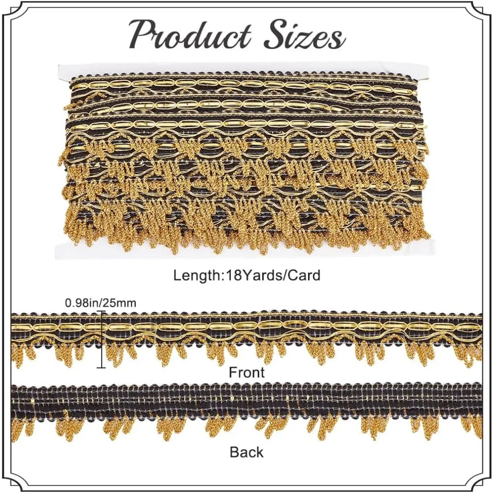 18 Yards Black & Gold Metallic Lace Ribbon Trim | Upholstery