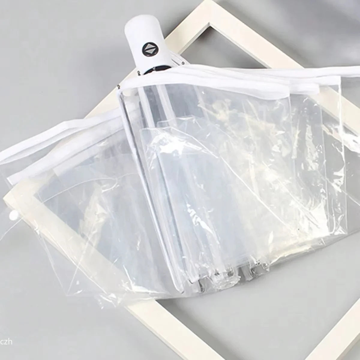 Korean Transparent Folding Umbrella – Auto Open & Close, 3-Fold