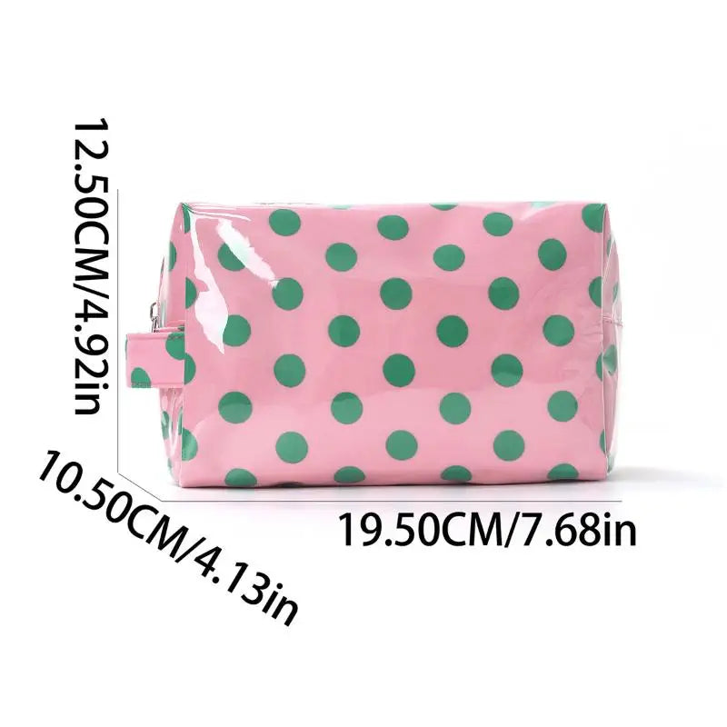 Polka Dot PVC Cosmetic Bag – Waterproof Travel Toiletry Organizer