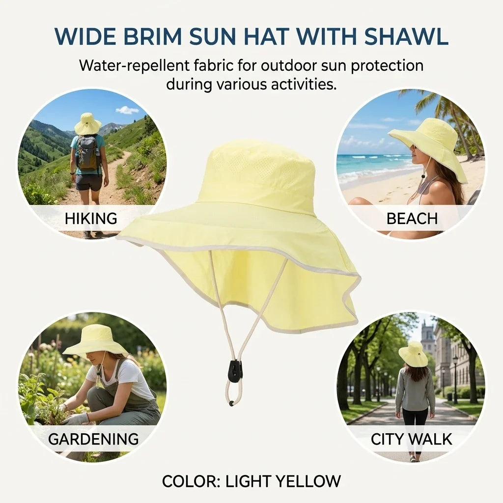UPF50+ Wide Brim Sun Hat with Detachable Cape | Women's