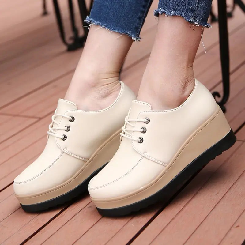 Lorilury Women Platform Lace-Up Flats – Casual Loafers 6cm