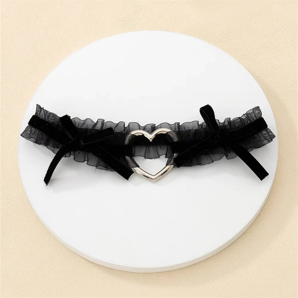 Lolita Lace Garters Leg Belt Punk Cross Heart Bow Ring Goth Elastic