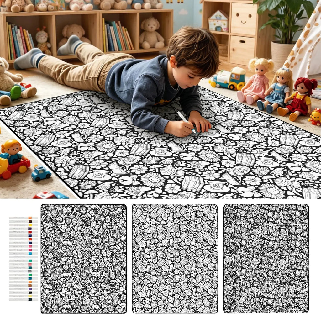 Coloring Blanket 150x115cm Washable Mat with 24 Markers