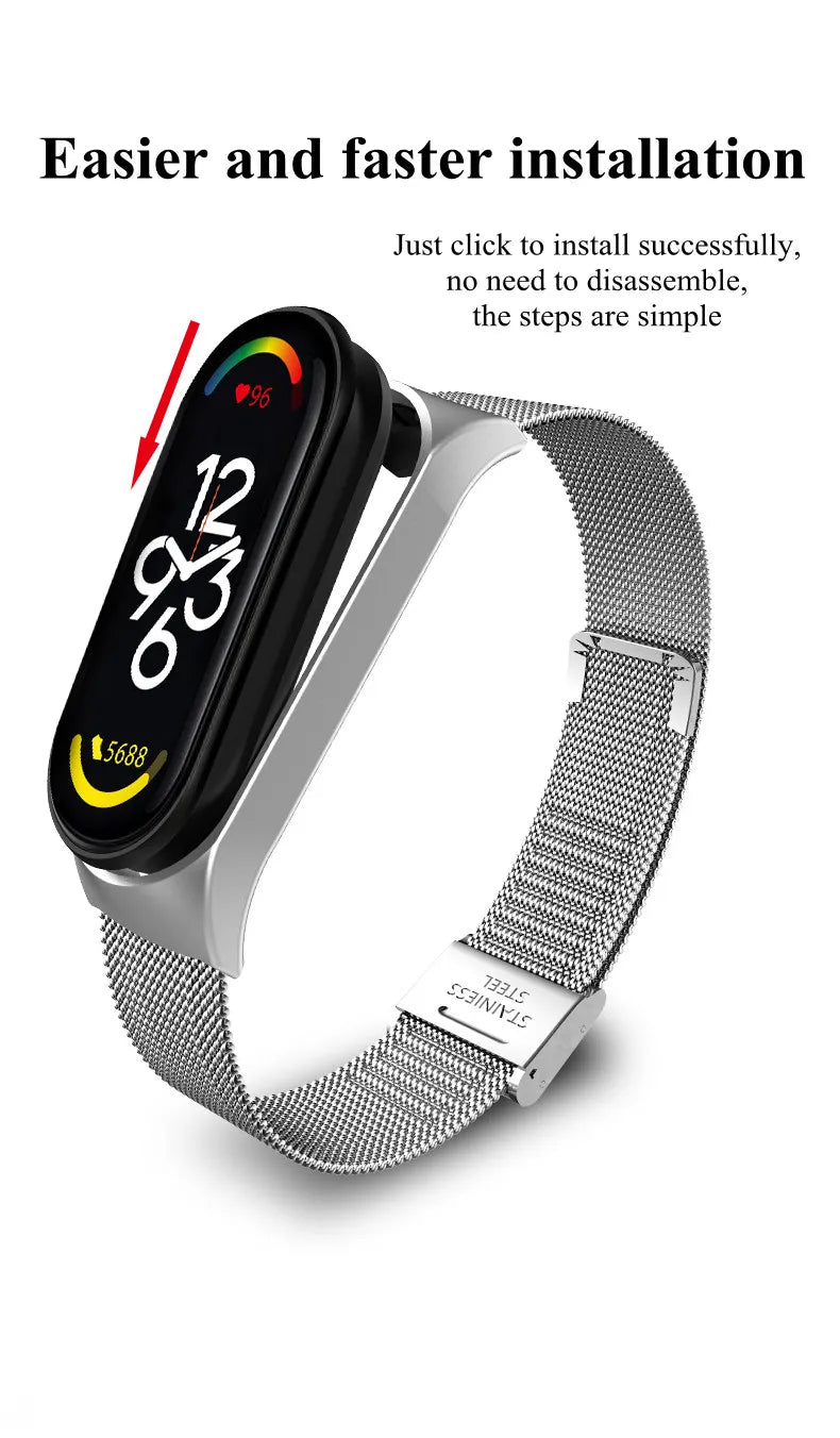Metal Strap for Xiaomi Mi Band 3 4 5 6 7 – Stainless Steel