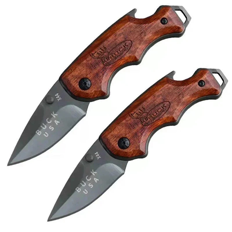 Stainless Steel Folding Pocket Knife – Wood Handle Mini EDC