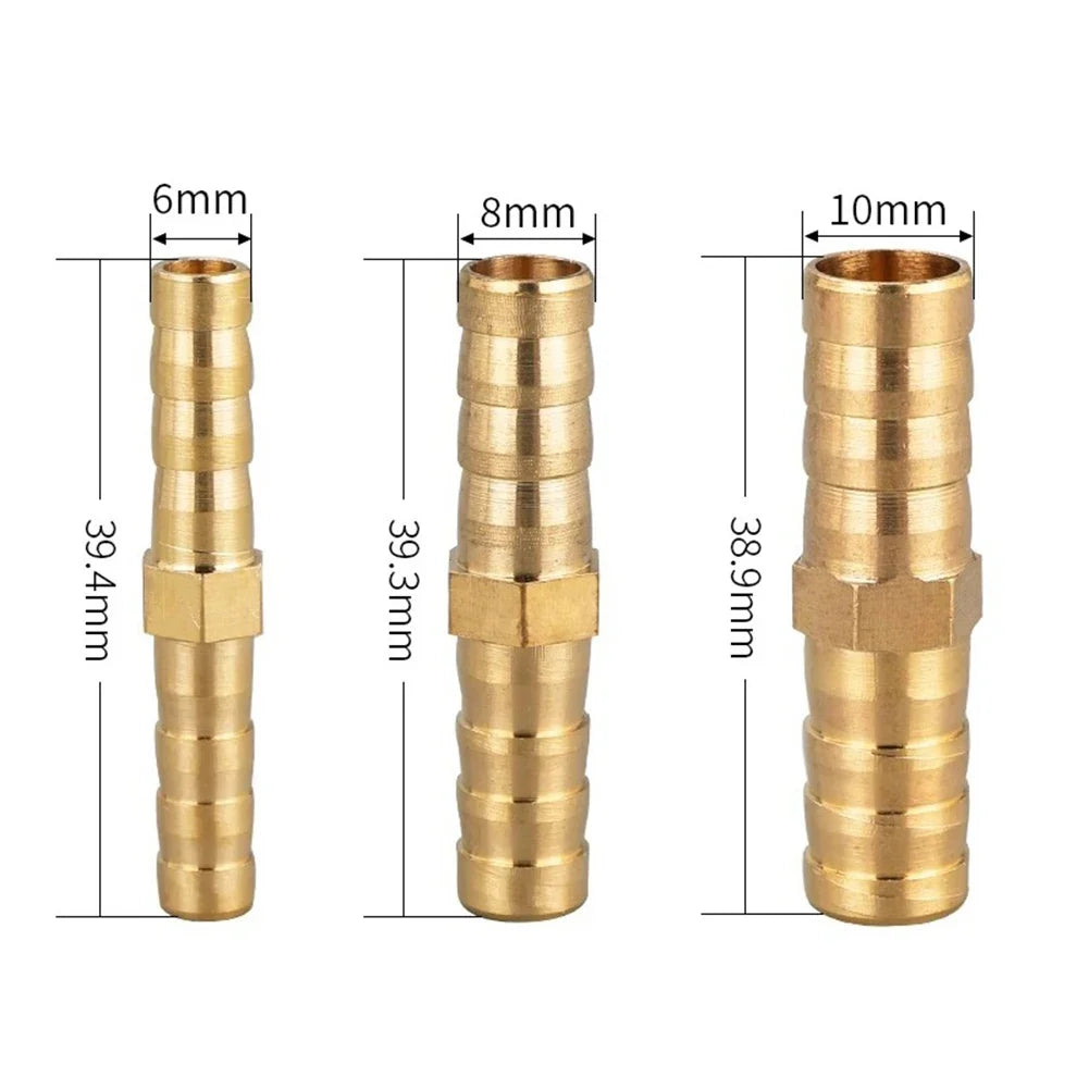 12-Pc Brass Straight Barb Hose Connectors 6/8/10mm Set