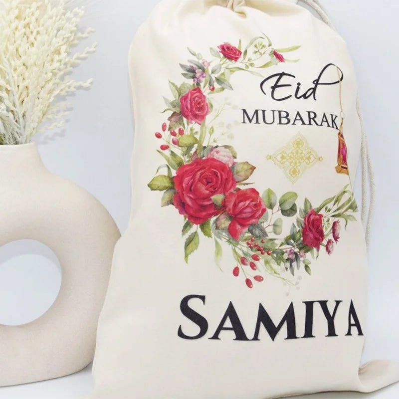 Personalised Floral Crescent Moon Eid Mubarak Gift Bag | Eidi