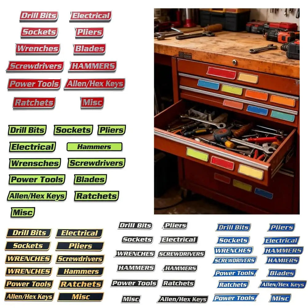 12-Piece Magnetic Toolbox Drawer Labels | 3D Bold Organizer