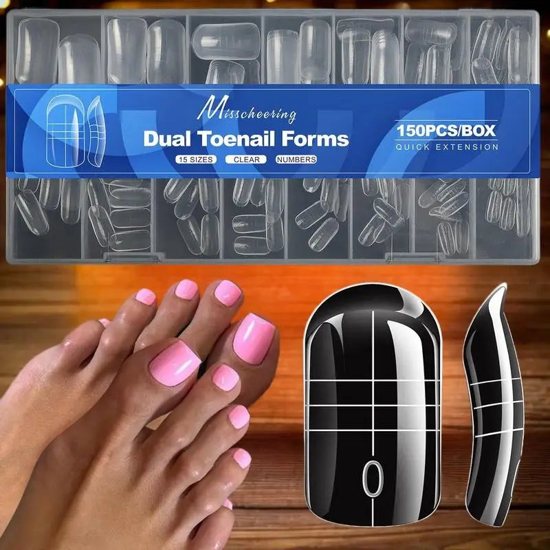 150-Piece Full Cover Toenail Extension Molds – 15 Sizes