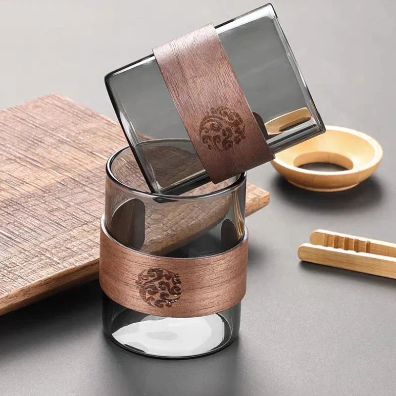 Thickened Glass Tea Cup Wooden Ring Heat-resistant Water Master