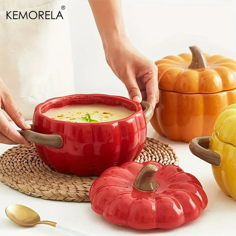 KEMORELA 50oz Ceramic Pumpkin Dutch Oven Pot with Lid