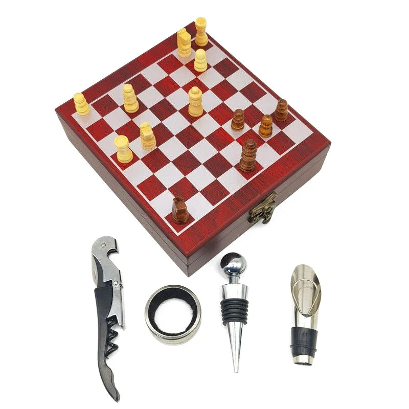 4-Piece Wine Opener Chessboard Design Ideal Accessories Entertainment