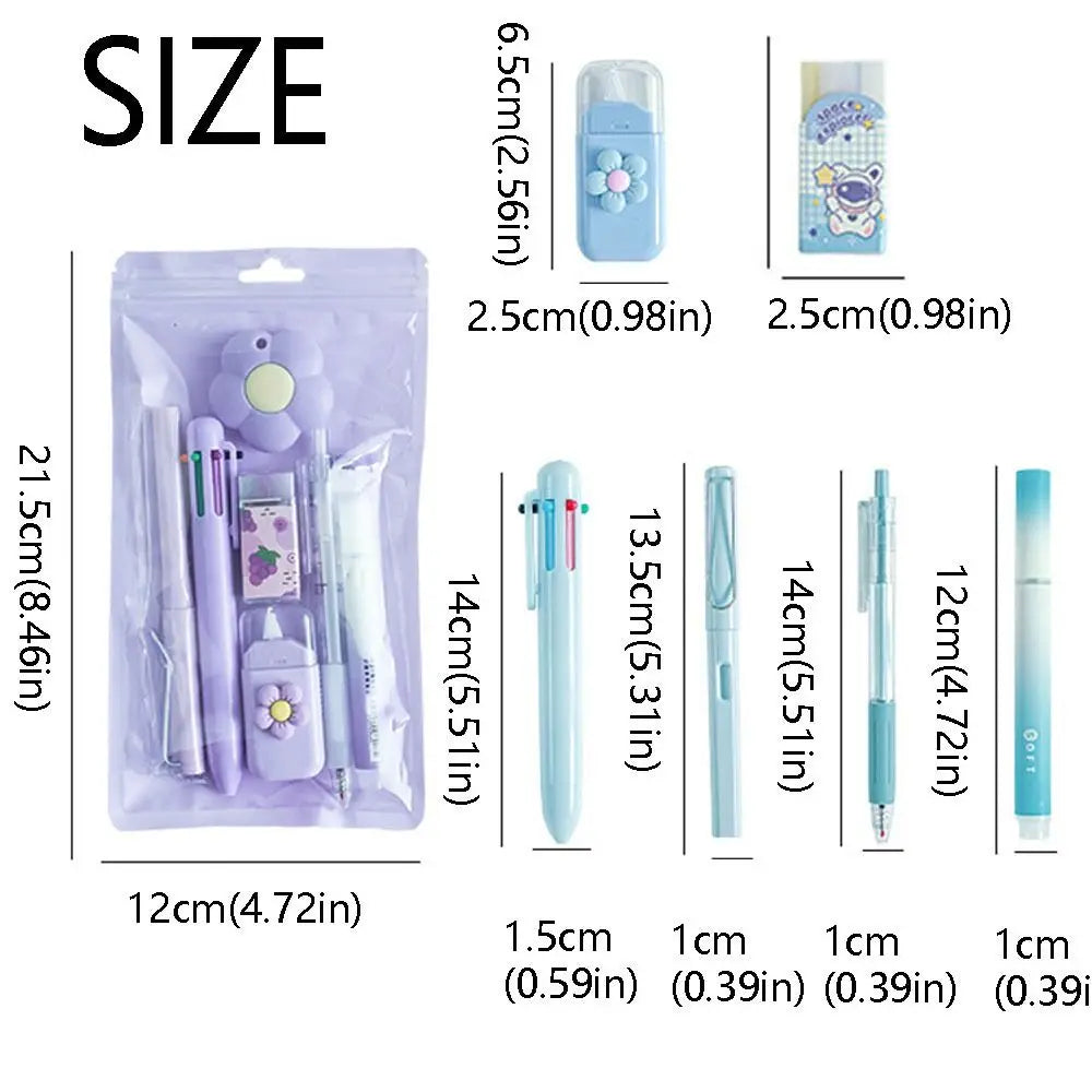 6-Piece Cartoon School Stationery Set – 6 Color Ballpoint Pens