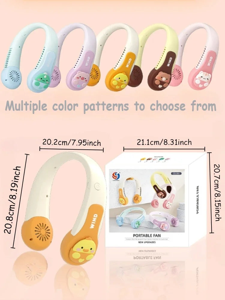 Bladeless Neck Fan Cute Pig & Dinosaur | USB Rechargeable 3-Speed