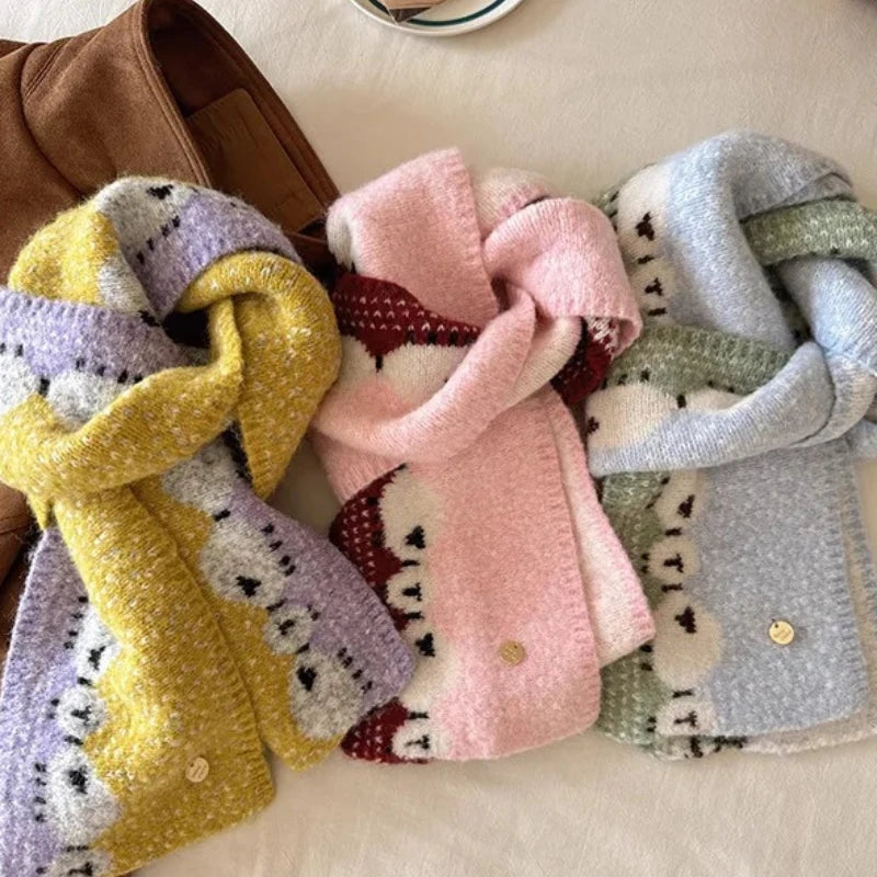 Korean Sheep Knitted Winter Scarf – Thick Windproof Unisex