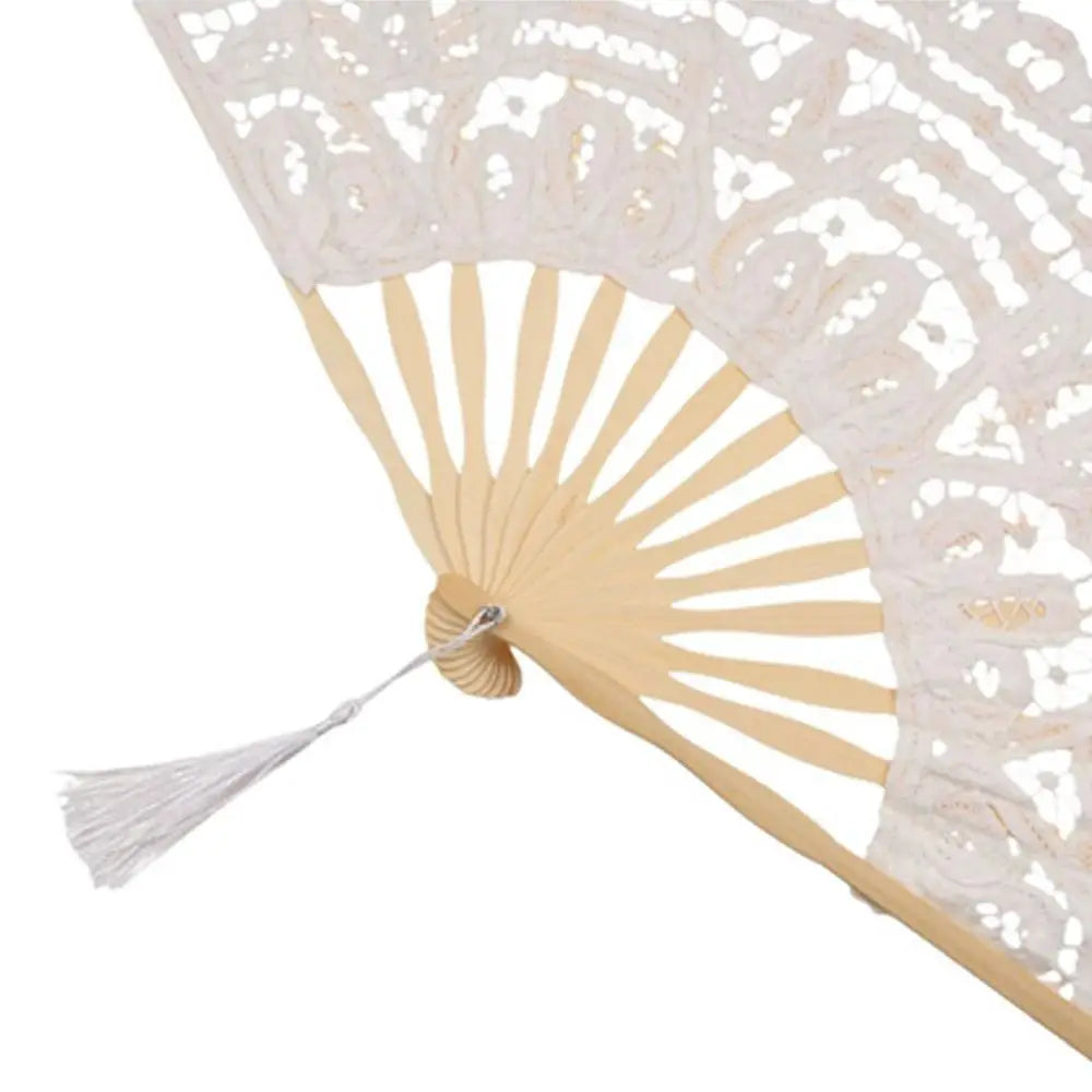 Bamboo Lace Folding Hand Fan with Tassel – Vintage Style
