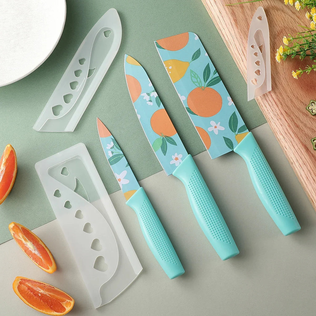 3-Piece Kitchen Knife Set – Stainless Steel Fruit Print Knives