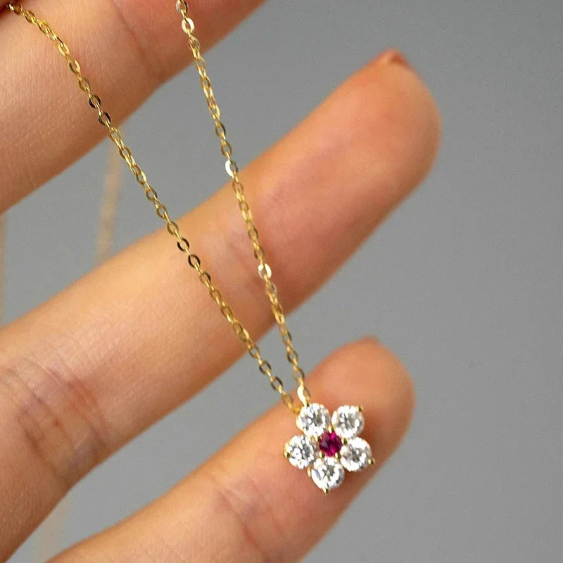 Huitan Flower Pendant Necklace Red CZ | Women's Fashion