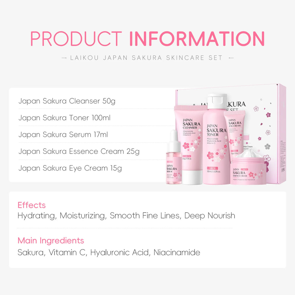 LAIKOU Sakura 5-Piece Skin Care Kit – Moisturizing Gift Set