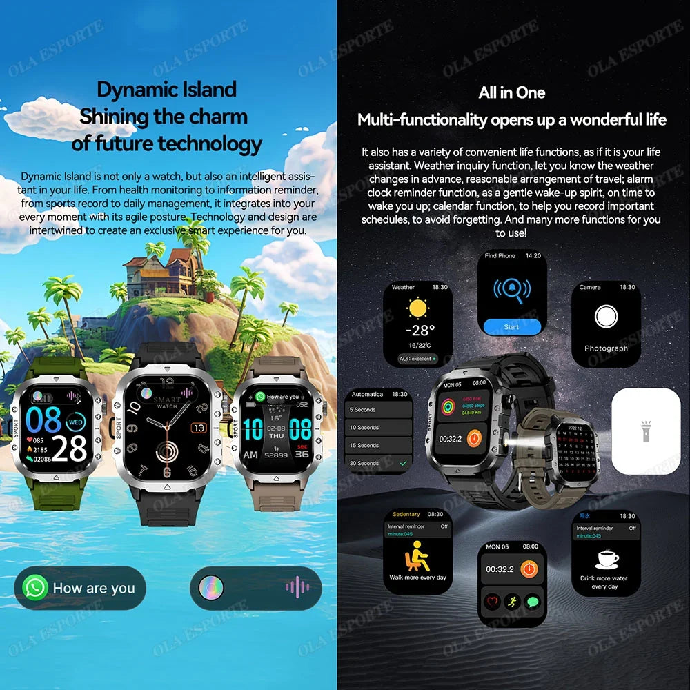 Outdoor Sports Smart Watch 2.01" HD Bluetooth Calling & LED