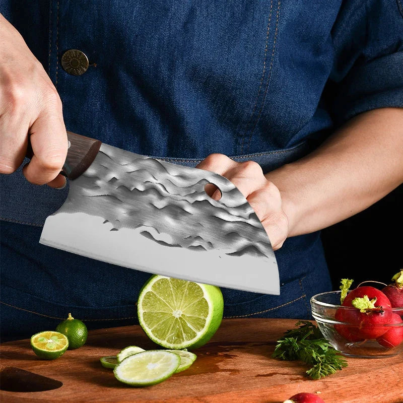Forged Meat Cleaver Chef Knife – Stainless Steel Wooden Handle