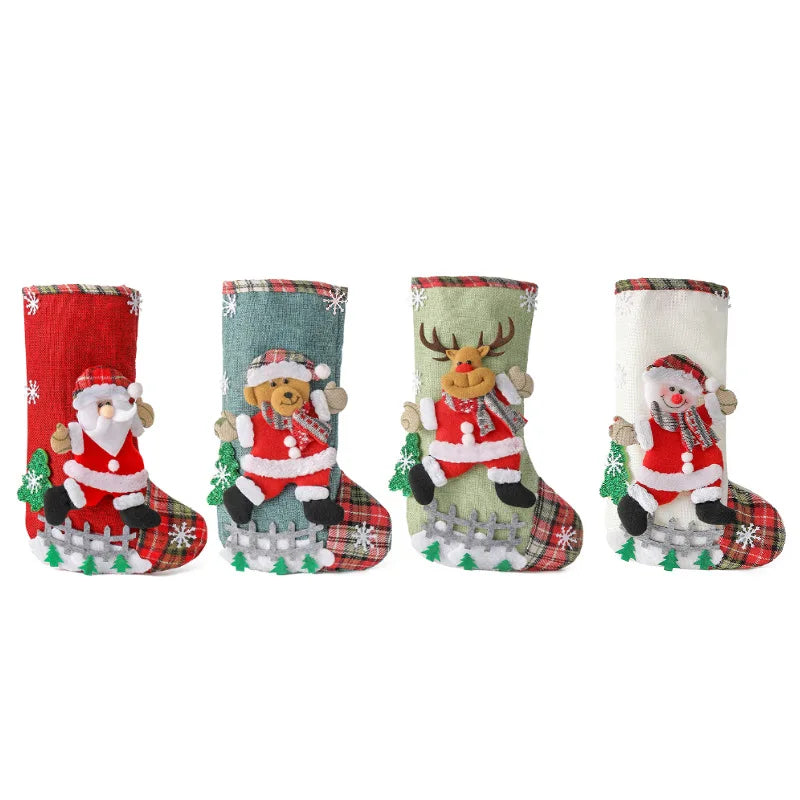 Linen Large Christmas Stocking Fence Bag Tree Hanging Ornaments Candy