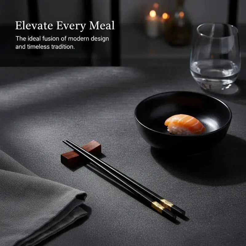 Reusable Chopsticks 10 Pairs – Non-Slip, Heat Resistant Black Gold