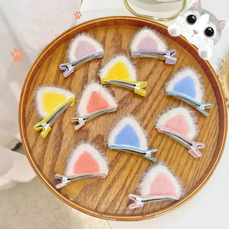 2PCS Plush Cat Ear Hair Clips – Korean Style Girls Accessory