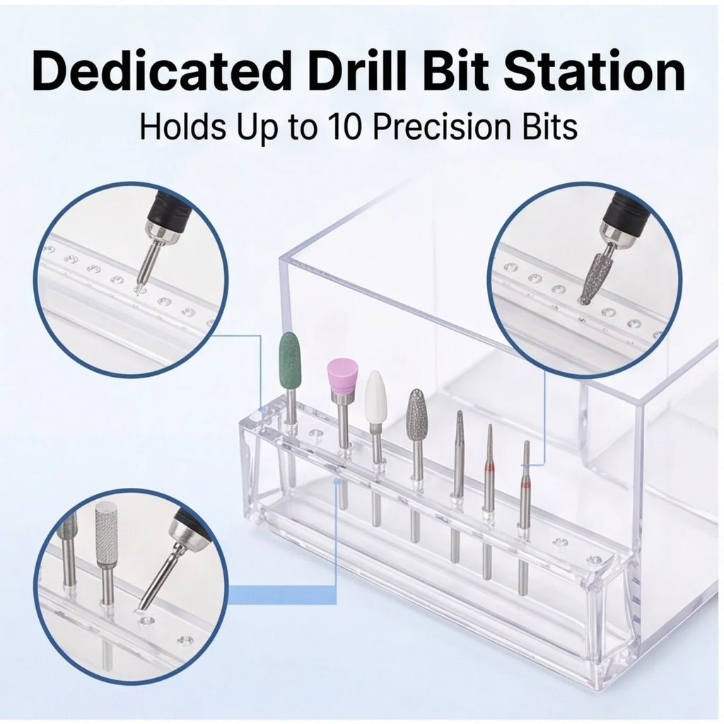 Clear Acrylic Nail Display Box Transparent Organizer Drill Bits