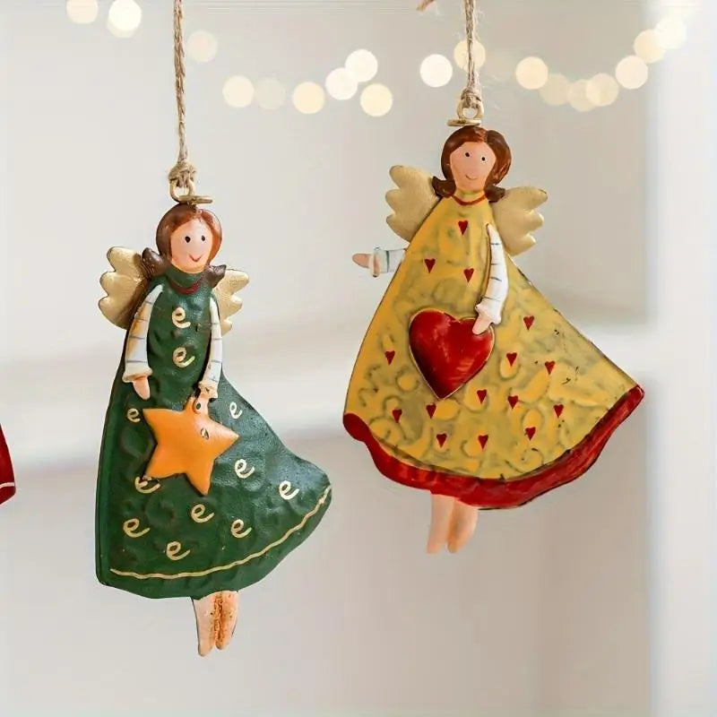 4-Pack Vintage Angel Wooden Christmas Hanging Ornaments