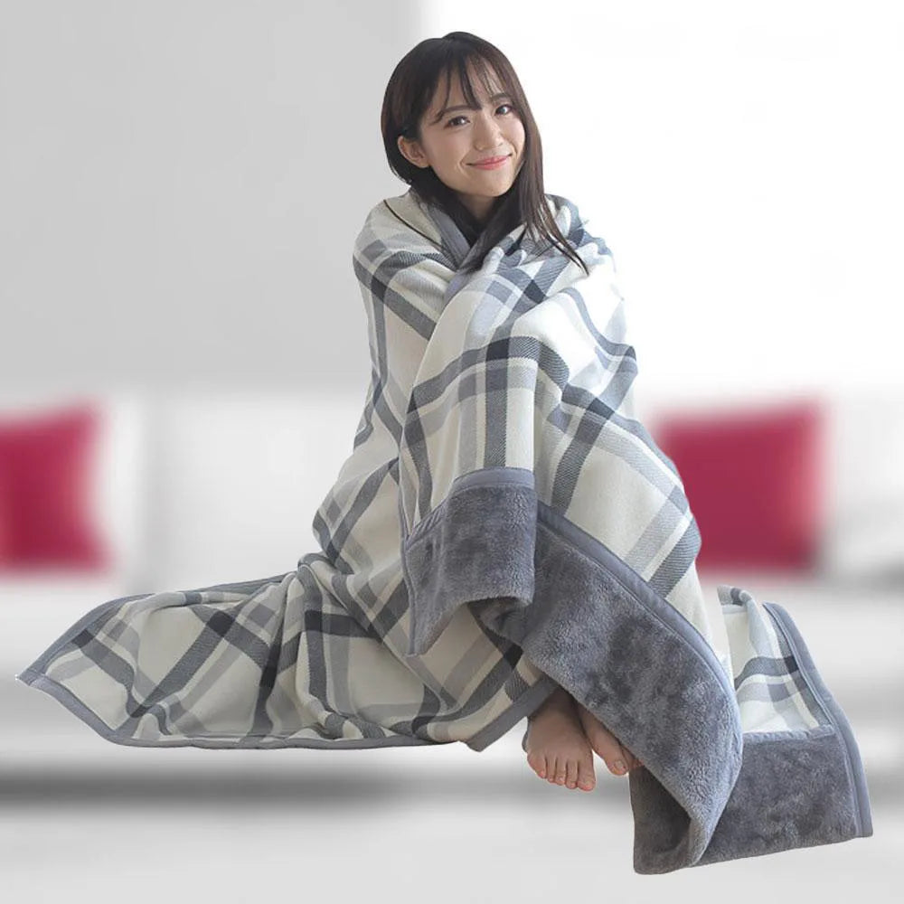 Wearable Plaid Fleece Throw Blanket with Button | Shawl Wrap