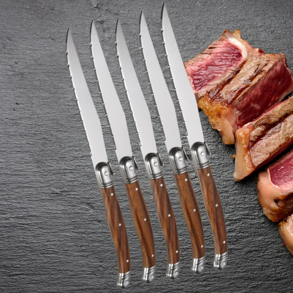 Serrated Steak Knives Set 4/6/8 Pc – Full Tang Steel & Wood Handle