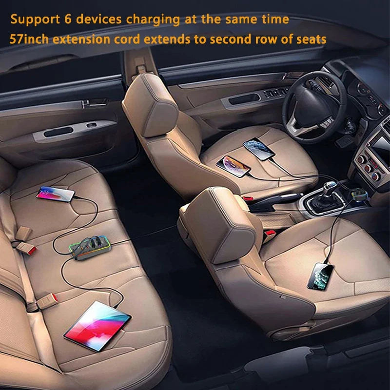 22.5W 7-Port Fast Car Charger – USB & Type-C Family Adapter