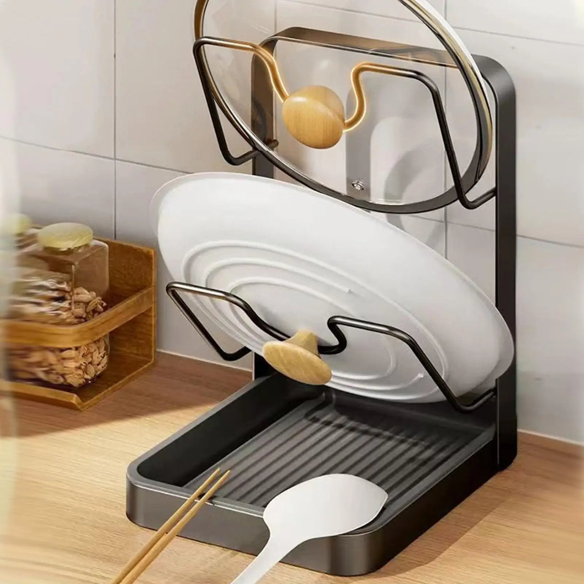 Pot Lid Rack Space Saving Anti-slip Kitchen Stand Storage Organizer